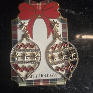 Festive Gold and Red Ornament Earrings